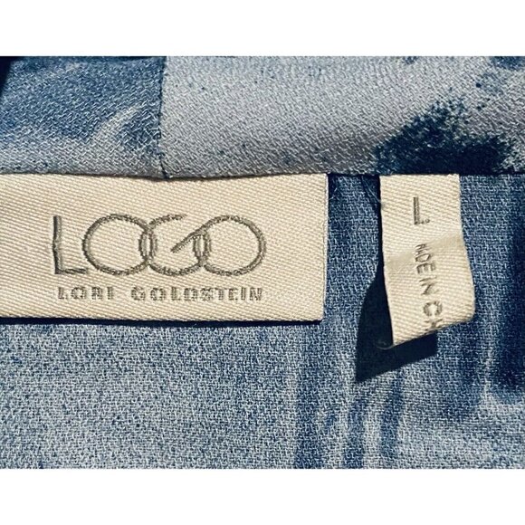 LOGO Lori Goldstein Jacket Womens Large Blue Watercolor Print Faux Suede Drapey - Picture 5 of 7